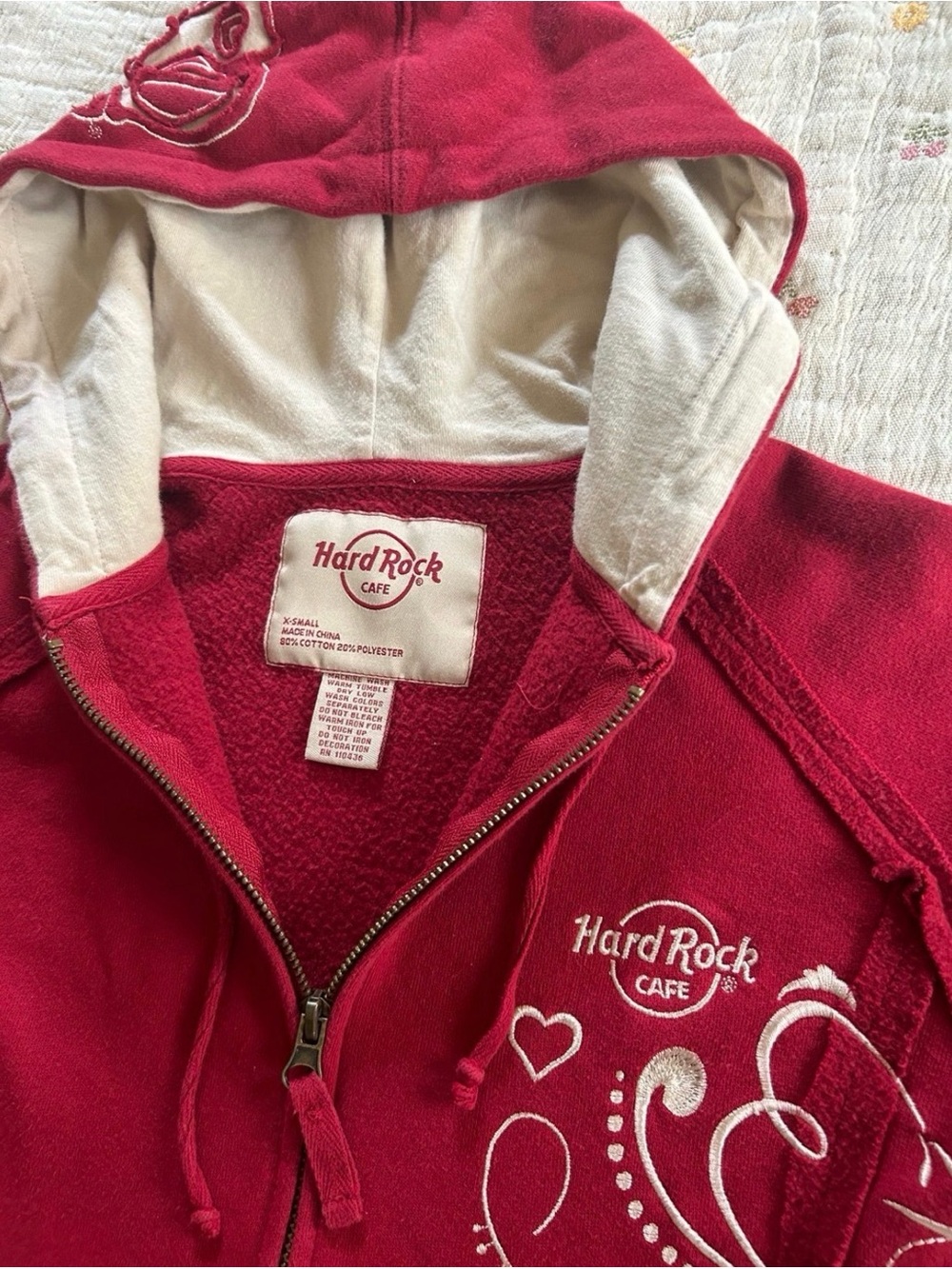 Hard Rock Cafe Red Zip-Up Hoodie Jacket - Picture 6 of 7